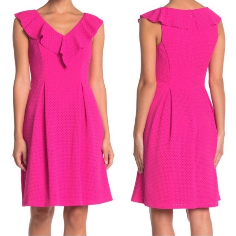 Eliza J - Hot Pink “Strawberry” V Neck Ruffle Mini Dress w/ Cut Outs. New Size 0